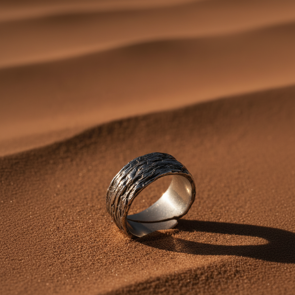 Wide Textured Silver Ring - far away